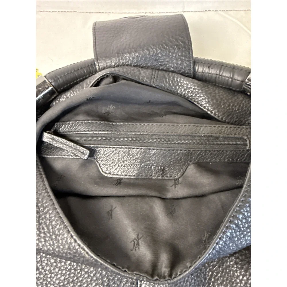 Kenneth Cole NY Black Pebbled Leather Handbag HOBO Silver Tone Hrdwr No CB Strap